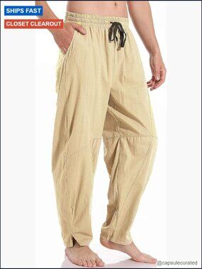 Cotton Linen Drawstring Elastic Waist Lightweight Summer Pants